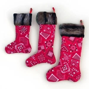 3-Hand Made Christmas Stocking With Beaver Fur Trim Small Medium Large Quilted - Picture 1 of 8