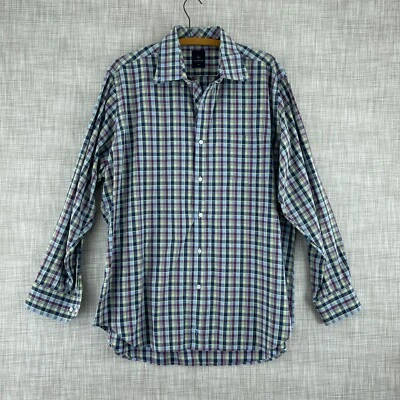 Camisa xadrez masculina manga longa com botões Tailorbyrd Collection 2XL azul amarelo - Imagem 1 de 4