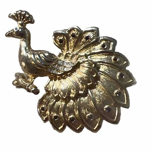 Swarovski Peacock Bird Brooch Pin Gold Tone With Crystals Vintage - Picture 1 of 5