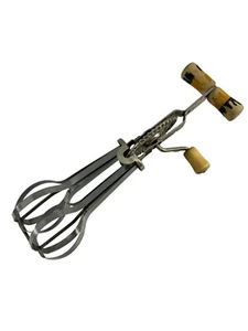 Vintage Androck Hand Held Crank Egg Beater Mixer Stainless Steel Wood Handle USA - Picture 1 of 11