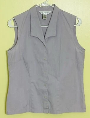 Camisa deportiva para mujer Geoffrey Beene sin mangas con botones 100 % algodón lila talla 10 Foto 1 de 4