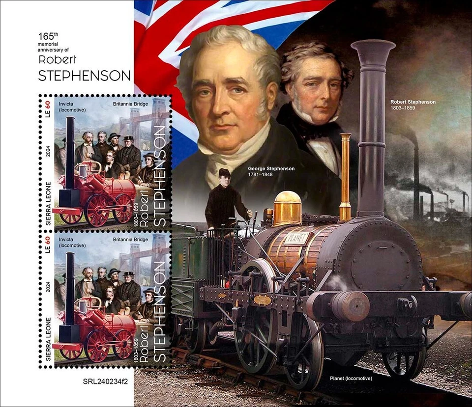 Estampillas conmemorativas 165 de Trenes Robert Stephenson MNH 2024 Sierra Leona M/S Foto 1 de 1