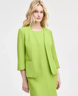 Chaqueta Kasper para mujer elástica de crepé frente abierto manga enrollable - Kiwi, talla 10 Foto 1 de 2