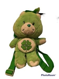 Vintage Care Bears Plush Backpack Green Good  Luck Bear Shamrock 2003 GUC 13”