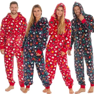 Christmas 1Onesie Xmas All In One Mens Womens Unisex Red Navy Fleece Loungewear - Picture 1 of 24