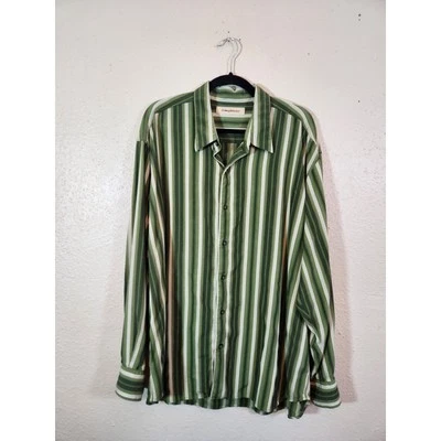 Tommy Bahama Men's Green Striped Collared Long Sleeve Button Up Shirt Size XXL - Image 1 of 4