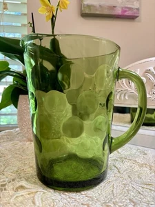 Vintage Hazel Atlas El Dorado Green Bubble Dot Glass Pitcher 8" 75 oz MCM - Picture 1 of 4