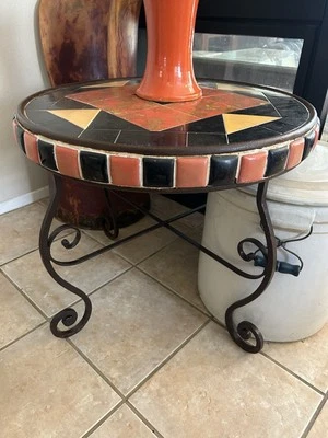 CALIFORNIA TILE SPANISH COLONIAL REVIVAL WROUGHT IRON RIM WHEEL TABLE 1920-1930s - Image 1 of 4
