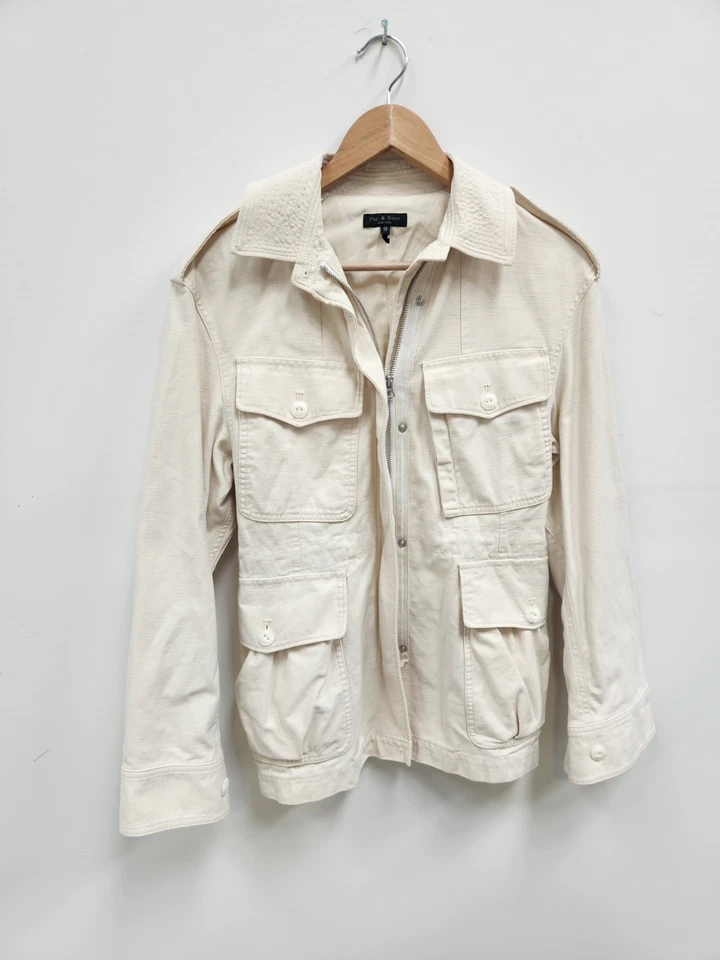 Rag And Bone New York Size XS Cream Cotton Canvas Utility Jacket Zip Closure - Image 1 of 4