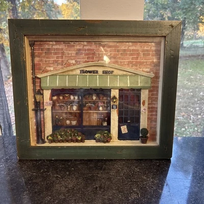 Caja de sombra de madera envejecida 3D Arister enmarcada escena floristería flores rústicas Foto 1 de 4