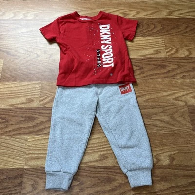 3PC Dkny Sport 2T Red Black T Shirt Gray Sweatpants Outfit - Image 1 of 4