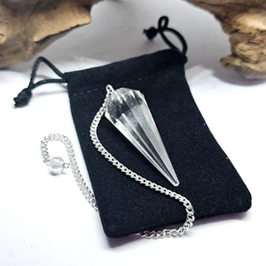 Quartz Pendulum Dowser 12 Sided Divination Real Crystal Gemstone Pointed & Bag - Picture 1 of 24