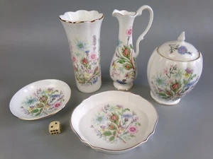 Aynsley "Wild Tudor" Vase, Jug, Jar & Trinket Dishes. Vintage Floral Bone China - Picture 1 of 6