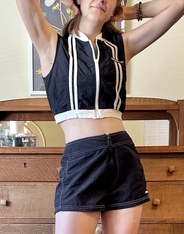 Conjunto de pantalones cortos y chaleco Mossimo vintage para mujer blanco y negro talla mediana Foto 1 de 4