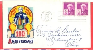 USA THOMAS ALVA EDISON Bulb CACHET CRAFT Ken Boll FDC Cover 1947 - Picture 1 of 1