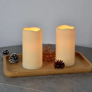 Outdoor Waterproof Flameless Battery Operated Candles LED Pillar Remote Set of 2 - Picture 1 of 14