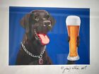 Jimmy Ellis signed framed Art Black Lab Dog W/ Beer 4x5.5’ Matted Graphic Pop