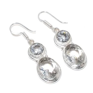 White Topaz Gemstone Handmade 925 Sterling silver Earring Size 1.80'' - Picture 1 of 1