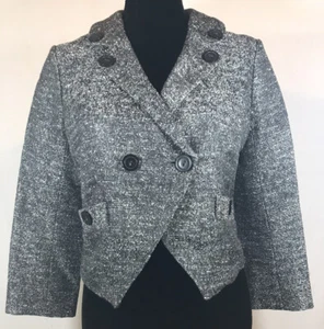 Marc by Marc Jacobs Sz 8 Black & White Tweed Double-Breasted Cropped Jacket - Picture 1 of 12