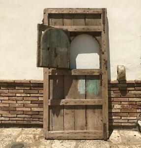Antica Porta portone d' ingresso ad un anta in legno massello con finestra 1820