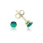 14K SOLID YELLOW GOLD 4MM ROUND EMERALD EARRINGS, MAY BIRTHSTONE