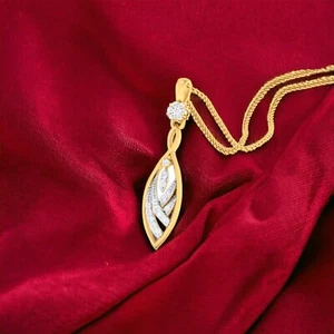Stunning 0.52 Cts Round Brilliant Cut Natural Diamonds Necklace 14K Yellow Gold - Picture 1 of 7