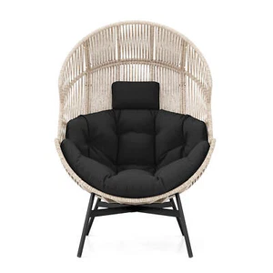 Oversized Egg Style Chair w/ Cushions & Headrest Heavy-Duty Metal Frame for Yard - Picture 1 of 8