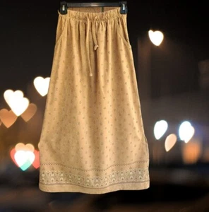 Sams Gem Womens Size S Maxi Skirt Pull on Elastic Waist Slits Corduroy Tan - Imagen 1 de 11