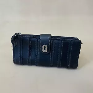 Fossil Purse Wallet Zip Up Bifold Leather Navy Blue Card Holder Pouch Coin - Picture 1 of 10