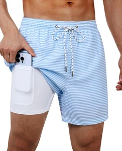 Swim Trunks Mens 5 Inch Inseam Compression Liner Short Men Bathing Suit Lined... - Picture 1 of 5