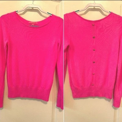 Suéter Lilly Pulitzer Talla S Fairley Cachemira Botón Acento Espalda Rosa Flamenco Foto 1 de 4