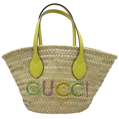 Bolso de Hombro Gucci Multi Paja Verde/Amarillo Cuero Asa Beige 782381 Foto 1 de 3