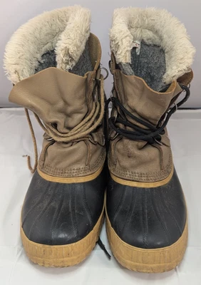 复古 Sorel Manitou 雪地靴 防水 系带 中筒 人造毛皮 有衬里 男式 13 码 — 第 1/4 张图片