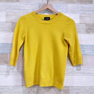 J CREW 100% Italian Cashmere Sweater Yellow 3/4 Sleeve Crewneck Womens Small - Imagen 1 de 5