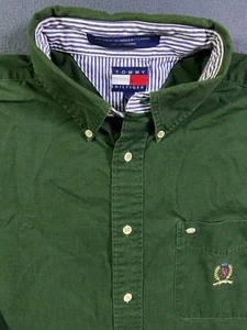 Camicia elegante Tommy Hilfiger uomo manica lunga con bottoni verde oversize grande - Foto 1 di 12
