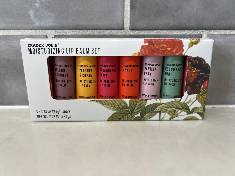 Trader Joe's Conjunto de Bálsamo Labial Hidratante 6 Sabores Sortidos Caixa Presente Limitado NOVO - Imagem 1 de 2