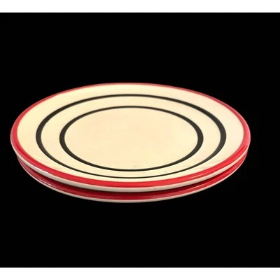 Juego De Colección Dos Platos De Ensalada Pfaltzgraff Empire Rojo Bandas Negras con Borde Rojo 8.5" Foto 1 de 4