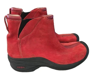 Keen Salem Damen-Chelsea-Stiefeletten rot Wildleder schwarzer Besatz zum Überziehen Größe 9 - Bild 1 von 8