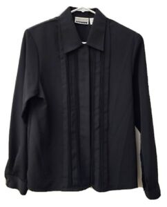 Black Office Siren Dressy Long Sleeve Hidden Button Blouse Size S Petite