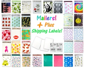 100 Pack, 50 10x13" Flat Poly Mailers , 50 8.5x11 Blank Shipping Labels Combo - Picture 1 of 52