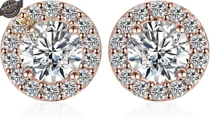 1Ct Halo Orecchini a Bottone Donna Argento 925 Con Creato Moissanite, Piercing O - Foto 1 di 12