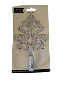 Metal Wall Hook 6.5" Antique White Finish Rustic Look Holds Up To 20 Lbs New - Picture 1 of 2