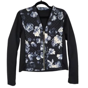 Lululemon Cardigan & Again Floral schwarz gesteppt dünn gefütterte Scuba Jacke Gr. 4 - Bild 1 von 11