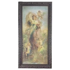 Art Nouveau Hans Zatzka Art Print Spring Fantasy Framed Cherub Mythical 12"x24" - Picture 1 of 16