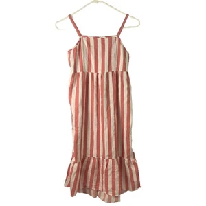 Abercrombie Kids Pink Coral White Stripe Spaghetti Strap Lined Dress 11/12 - Picture 1 of 8