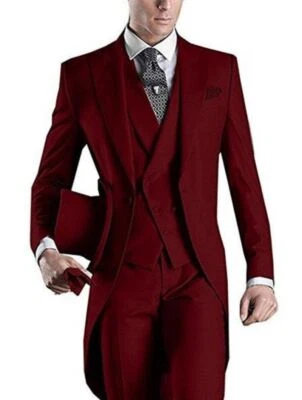3PCS Men's Suits Groom Tuxedos Wedding Formal Swallowtail Tailcoat Morning Suits - Image 1 of 4