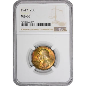 MS66 1947 Washington Quarter NGC Beautifully Toned *2890 - Picture 1 of 5