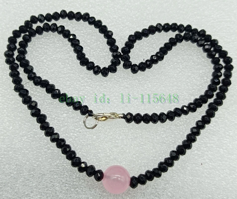 Collar de cuentas redondas de ágata negra facetada de jade rosa/2x4 mm para mujer china de 10 mm 18" Foto 1 de 1