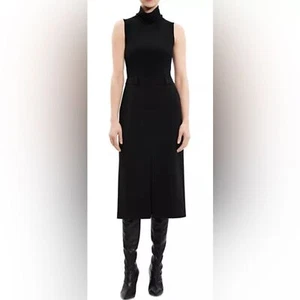 Theory Dress 10 Black Sleeveless Turtleneck Midi Wool Blend Crepe Stretch Lined - Picture 1 of 7