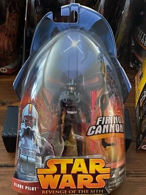 Figura Star Wars Revenge of the Sith 2005 piloto clon (negro) sin abrir Foto 1 de 2